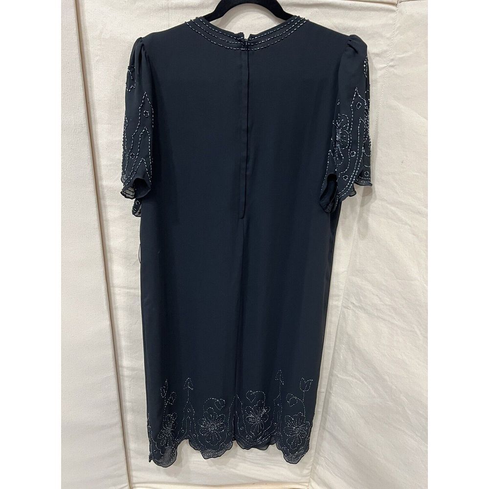 Vintage Jack Bryan Black Beaded V-Neck Floral Bead Evening Dress 14 - Picture 5 of 6